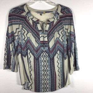 Figueroa & flower cream blue boho tunic blouse